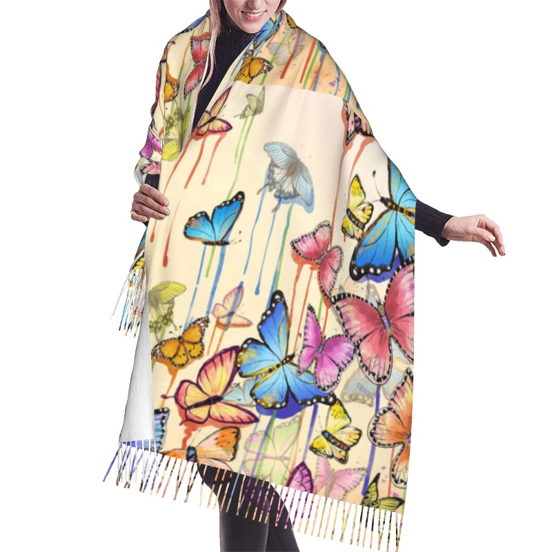 Cashmere Scarf - Retro Zimowy Szal Kaszmirowy z Motywem