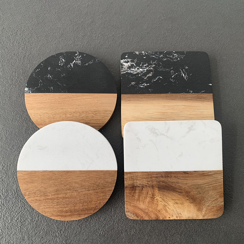 Marble Coaster Set - Marmurowa podkładka pod kubek z drewnianymi